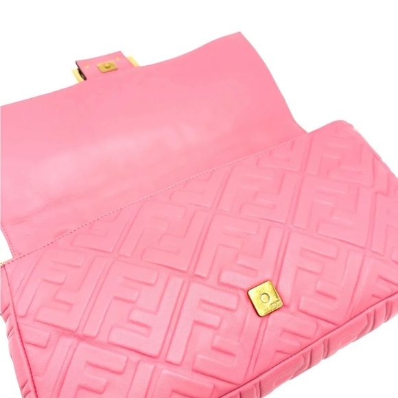 Fendi Baguette NM Bag Zucca Embossed Leather Large Pink - Picture 7 of 15